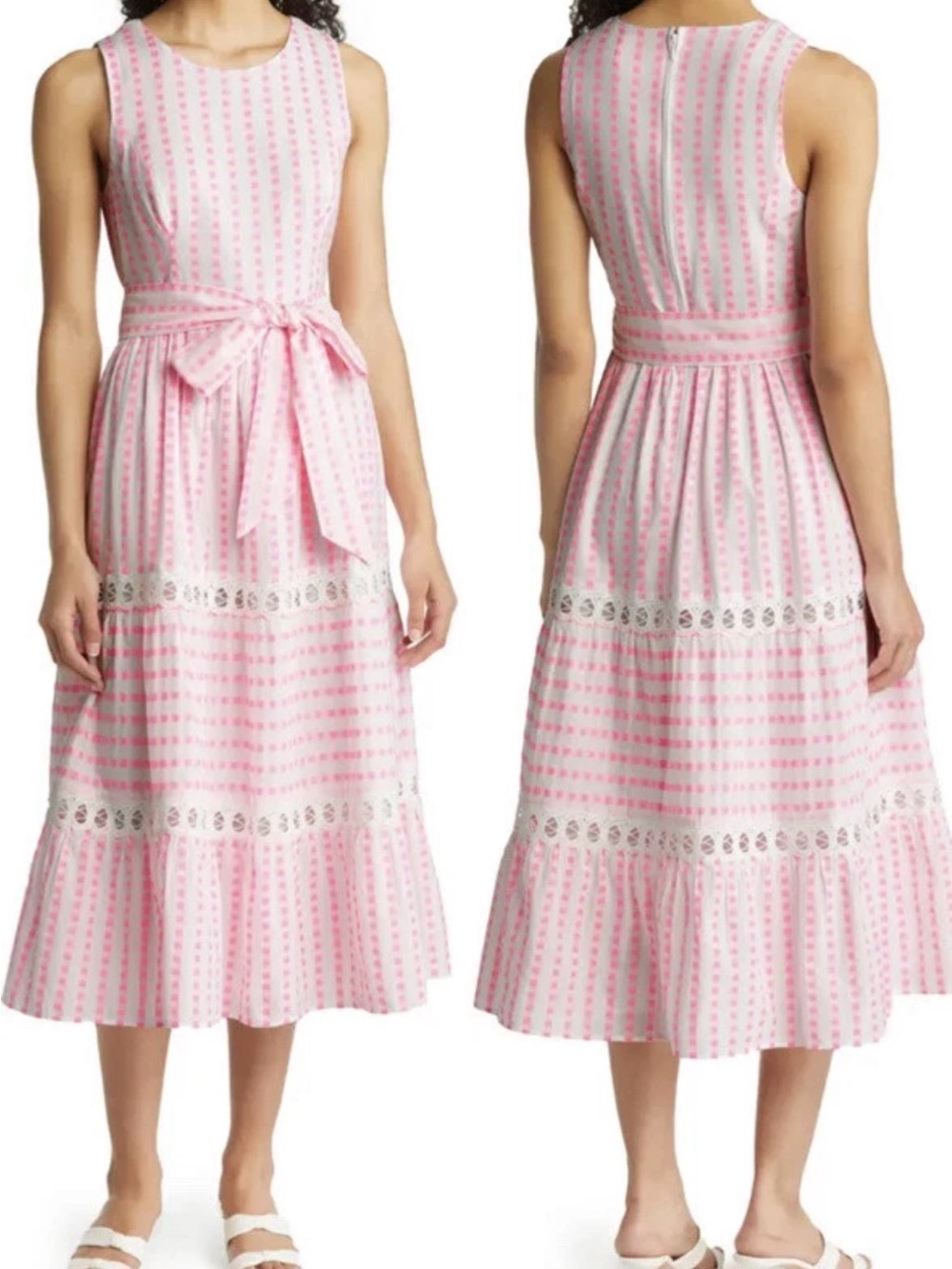 Lilly Pulitzer Maybella Pink Isle Gingham Stripe Jacquard Midi Dress Size 14